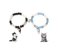 2pcs Matching Couple Natural Stone Beaded Bracelets Cute Cat Charms Love Heart Relationship Bracelets Friend Jewelry for Women Best Friends, One Size, Stone, no gemstone
