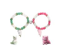 2pcs Matching Couple Natural Stone Beaded Bracelets Cute Cat Charms Love Heart Relationship Bracelets Friend Jewelry for Women Best Friends, One Size, Stone, no gemstone