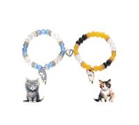 2pcs Matching Couple Natural Stone Beaded Bracelets Cute Cat Charms Love Heart Relationship Bracelets Friend Jewelry for Women Best Friends, One Size, Stone, no gemstone