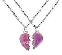 2pcs Matching Heart Mood Necklace Stainless Steel Temperature Sensing Color Changing Love Shape Mood Necklace for Best Friend, 19.6 inches, Stainless Steel
