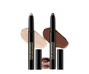 2PCS Matte Eyeshadow Stick Set - Desert & Pecan Waterproof Blendable Cream Eye Pencil, 3 in 1 Makeup Crayon with Eyeliner & Highlighter, Long Lasting Smudge Proof for Mature Eyes
