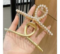 2pcs Matte Gold and Pearl Gold Large Metal Hair Claw for Women with Pearls Non-Slip Hair Clips,Thick Hair Threaded Gold Claw Clips Shining Crab Claws Cross Hair Barrettes Hair Clips and Barrettes