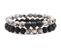 2Pcs Matte Lava Rock Volcanic Stone Beads Stretch Bracelet Stacking Essential Oil Diffuser Tiger Eye Seed Bracelet for Men Women Girl Boy Couple Stress Relief Healing Aromatherapy Jewelry