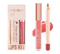 2PCS Matte Lip Liner and Lipstick Makeup Set, Velvet Liquid Lipstick Matte Lip Gloss Set Waterproof Long Lasting, Sexy Red Lipstick for Women Daily Lip Makeup Lip Stain-Set (06)