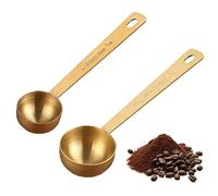 2Pcs Measuring Spoons for Powder 15ml & 5ml Gold Stainless Steel Table Scoop with Long Handle for Coffee, Protein Powder, Sugar, Flour, Milk Powder - Precise Kitchen Measuring Tool