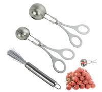 2PCS Meatball Maker with Cleaning Brush, WATUNID Meat Baller Maker with Anti-Slip Handles, Stainless Steel Meatball Scoop Ball Maker, None-Stick Baller Tongs, Cake Pop Roller, Ice Tongs(Small, Large)