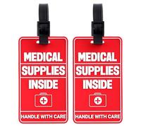 2pcs Medical Supplies Inside Tags, Three-Dimensional Design Medical Device Luggage Tag Handle with Care Information Cards & 2pcs Sturdy Straps for Various Travel Suitcases or Backpacks