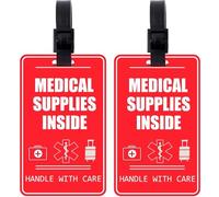 2Pcs Medical Supplies Luggage Tag,Red Fragile Medical Device Equipment Inside Tags,with Name ID Card,for Various Travel Suitcases or Backpacks,Easy to Spot