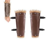 2pcs Medieval Faux Fur Leather Arm Guard Armour Arm Bracer Gauntlet Adjustable Viking Punk Wrist Armband Wide Bracer Arm Cuff Fancy Dress Wrist Guard Halloween Cosplay Carnival Costume Dress Up Prop