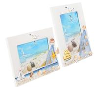 2pcs Mediterranean Picture Frame Ornament Wooden 6 Inch Desktop Holder | Seaside Themed Accessories, Nautical Style for Family Photos, Office Desk Display, Timber Finish