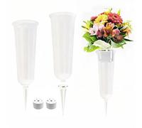 2PCS Memorial Grave Vases, Cemetery Vases With Spikes And Base, Plastic Grave Flower Pots - White
