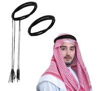 2Pcs Men Arab Shemagh Headband Wrap Rope Muslim Saudi Hairband with Tassels Middle East Keffiyeh Headwear Hijab Hairband Arabia Desert Headband Classic Arabian Turban 57cm