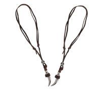 2pcs Men S Adjustable Wolf Fang Necklace Viking Accessories with Brown Leather Cord Tribal Style Fashionable Design Norse Mythology Inspired Jewelry for Men