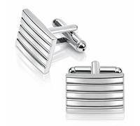 2PCS Mens Cufflinks Silver Cufflinks for Men,Cuff Links Mens, Rectangle Classic Cufflinks Striped Metal Cuff Link, Durable Stainless Steel, Stylish and Elegant Accessory for Suits and Shirts