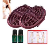 2pcs Meridian Body Brush and Massage Brush Set, Professional Meridian Pressure Massage Brush Comb for Body,Acupressure Relaxing Body Scalp Brushes Two Bottles of Essential Oils One Meridian Map