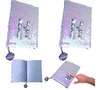 2Pcs Mermaid Ariel Reversible Sequin Diary A5 - 21cm Flip Sequin Notebook for Girls, Magic Mermaid Journal with Bookmark, Pink & Silver Sparkle Notepad for Writing, Drawing, School & Birthday Gifts