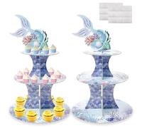 2Pcs Mermaid Cupcake Stand,3 Tier Mermaid Cupcake Stand Tower,Cardboard Cupcakes Tier Stands Holder for Birthday Party Baby Shower Decoration,Party Supplies for Dessert Display(Style 2)