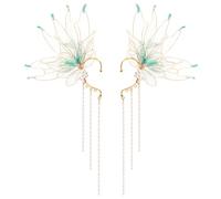 2Pcs Mermaid Elf Ear Cuffs Supplies Princess Auricular Fins Earring Fairy Wings Earrings Dress up Mermaid Non Piercing Ear Clips for Women Christmas Halloween Cosplay Party Costume Accessorie(Green）