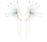 2Pcs Mermaid Elf Ear Cuffs Supplies Princess Auricular Fins Earring Fairy Wings Earrings Dress up Mermaid Non Piercing Ear Clips for Women Christmas Halloween Cosplay Party Costume Accessorie(Blue）