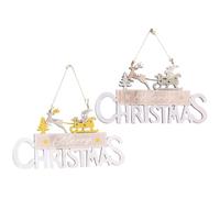 2pcs Merry Christmas Wooden Door Sign with Hanging Rope for Front