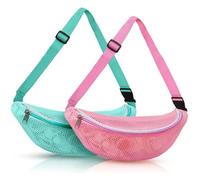 2Pcs Mesh Beach Bag, Hands-Free Fanny Pack for Collecting Seashells with Adjustable Straps, Breathable Nylon Beach Essentials for Kids and Adults