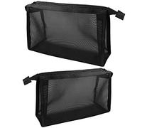 2pcs Mesh Cosmetic Bag Black Makeup Pouches Mesh Makeup Bags with Zipper for Office Travel Makeup (27.5 * 17cm, 23.5 * 13cm)