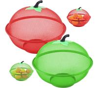 2Pcs Mesh Fruit Basket with Lid 11in Metal Fruit Bowl with Cute Handle & Raised Bottom Fly Proof Covered Container for Kitchen.