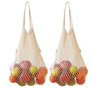 2PCS Mesh Grocery Bag, 11.8x13.8 Inch Eco-Friendly Reusable Cotton String Net Bag with Long Handle for Fruits & Vegetables, Shopping String