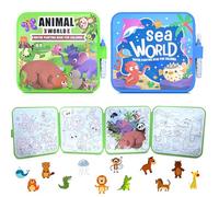 2PCS Mess Free Water Painting Book, Water Colouring Book with Water Pens, Reusable Scribble Book, No Mess Aqua Art Magic Water Drawing Kit, Gifts for Boys Girls (Animal and Underwater World)