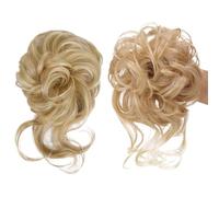 2pcs Messy Bun Hair Piece,Bun Extensions Curly Wavy,Synthetic Scrunchies Buns,Women's Fluffy Buns Hair Accessorie,Coiled Hai-r Ponytail Hairs Bow,Pale Blonde Hai-r Accessories