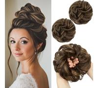 2PCS Messy Bun Pieces for Women Girls Synthetic Scrunchies Buns Extension Hairpieces Updo Tail Salt and Pepper