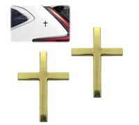 2Pcs Met/al Cross Emblem Sticker,3D Cross Met/al Car Emblem Diy Cross Sticker,Cross Badge Stickers,Car Cross Sticker,Badge Decorative Decals,Self Adhesive Auto Decal,Vehicle Stickers (Golden)