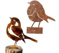 2Pcs Metal Bird Garden Ornaments, Rusty Robin for Garden Decorations, Patina Bird Silhouette Decor, Outdoor Statues and Fence Toppers, Vintage Rust Finish Hanging Ornament for Garden, Living Room