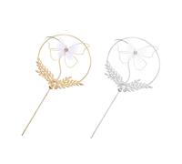 2pcs Metal Cake Insert with Butterfly Tulle, Elegant Birthday Decor | Delicate Floral Rhinestone Accents, Stable Placement for Wedding Reception Cakes, Fruit Plates, Restaurants