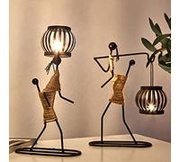2Pcs Metal Candle Holders for Tables, Abstract Retro Black Candlestick Stand, Vintage Tea Light Candle Holders Little Girl Shaped with Hemp Rope Design for Living Room Home Christmas Decor (Set 3)