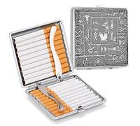 2pcs Metal Cigarette Case, Silver Egyptian Style Vintage Men's Cigarette Box, Can Hold 20 84mm Cigarettes