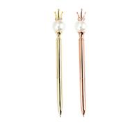 2pcs Metal Crown Ballpoint Pen School Season Decor Business Style | Pearl Crown Shape, Smooth Writing Feel, Portable Metal Build, Fine Metallic Writing Pens for Office Use