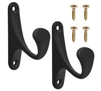 2Pcs Metal Curtain Holdbacks, Black Curtain Tie Backs Hooks with Screws, Wall Mounted Tie Back Hooks for Curtains, Curtain Holder Hooks for for Fixed Curtain or Hanging Items
