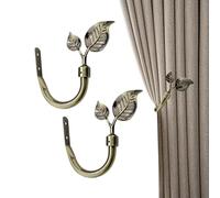 2PCS Metal Double-Leaf Curtain Holdbacks, Drill-Installation Curtain Holder with 360° Rotatable Leaves, Decorative U-Shaped Hook Tiebacks for Drapes, Sheers & Swags, Antique Bronze Home Decor