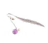 2pcs Metal Feather Bookmark with Glass Beads Pendant Book Page Divide Mark Stationery Beautiful Feather Bookmarks(Purple)