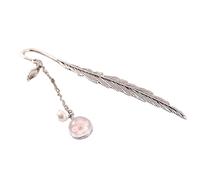 2pcs Metal Feather Bookmark with Glass Beads Pendant Book Page Divide Mark Stationery Beautiful Feather Bookmarks(Pink)