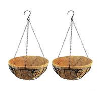2pcs Metal Hanging Planters with Coconut Fiber Liner Rustproof(10 inches)