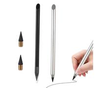 2Pcs Metal Inkless Pencil for Infinity Pencil No Pencil Sharpening Reusable Everlasting Pencil with 2 Replaceable Nib for Kids and Adults Writing Drawing Home Office School Supplies(Black, Silver