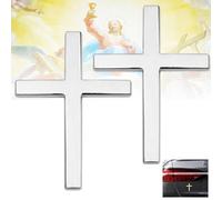 2PCS Metal Jesus Christian Cross Emblem Sticker, 3D Car Cross Sticker,Christian Stickers,Fade-Proof & Weatherproof, Auto Emblem Decal for Car Laptops Refrigerator Luggage Motorcycle (Silvery 2pcs)