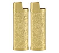 2PCS Metal Lighter Case Cover, 0.94 X 0.6 X 2.95in Lighter Case Cover Holder Reusable Sleeve Vintage Style Floral Stamped Zinc Alloy Shell for Protection (gold)