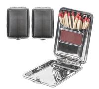 2Pcs Metal Match Box Case Stainless Steel Matchboxes with Friction Plate Striker, Matchstick Holder Mini Vintage Portable Storage Reusable Button Waterproof Fireplace Starter for Outdoor Camping-Black