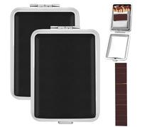 2Pcs Metal Match Box Case with Friction Plate, Portable Matchstick Holder Storage Case Reusable One Button Dampproof Fireplace Starter Stainless Steel for Outdoor Camping