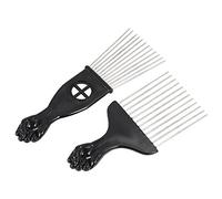 2Pcs Metal Pick Comb Afro Hair Brush with Fist Handle Hairdressing Styling Tool for African American