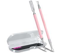 2PCS Metal Pink Cuticle Pusher and Cutter Remover Salon Quality Stainless Steel Gel Nail Polish Peeler Scraper Durable Professional Manicure Pedicure Cleaner Tool For Fingernail and Toenail