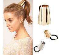 2PCS Metal Ponytail Hair Rings Gothic Punk Circle Hair Cuff Metal Elastic Hair Ties Ponytail Holder Hair Rope Hair Bands Accessory for Long Hair Horsetail Buckle for Women Girls (Gold +Silver)